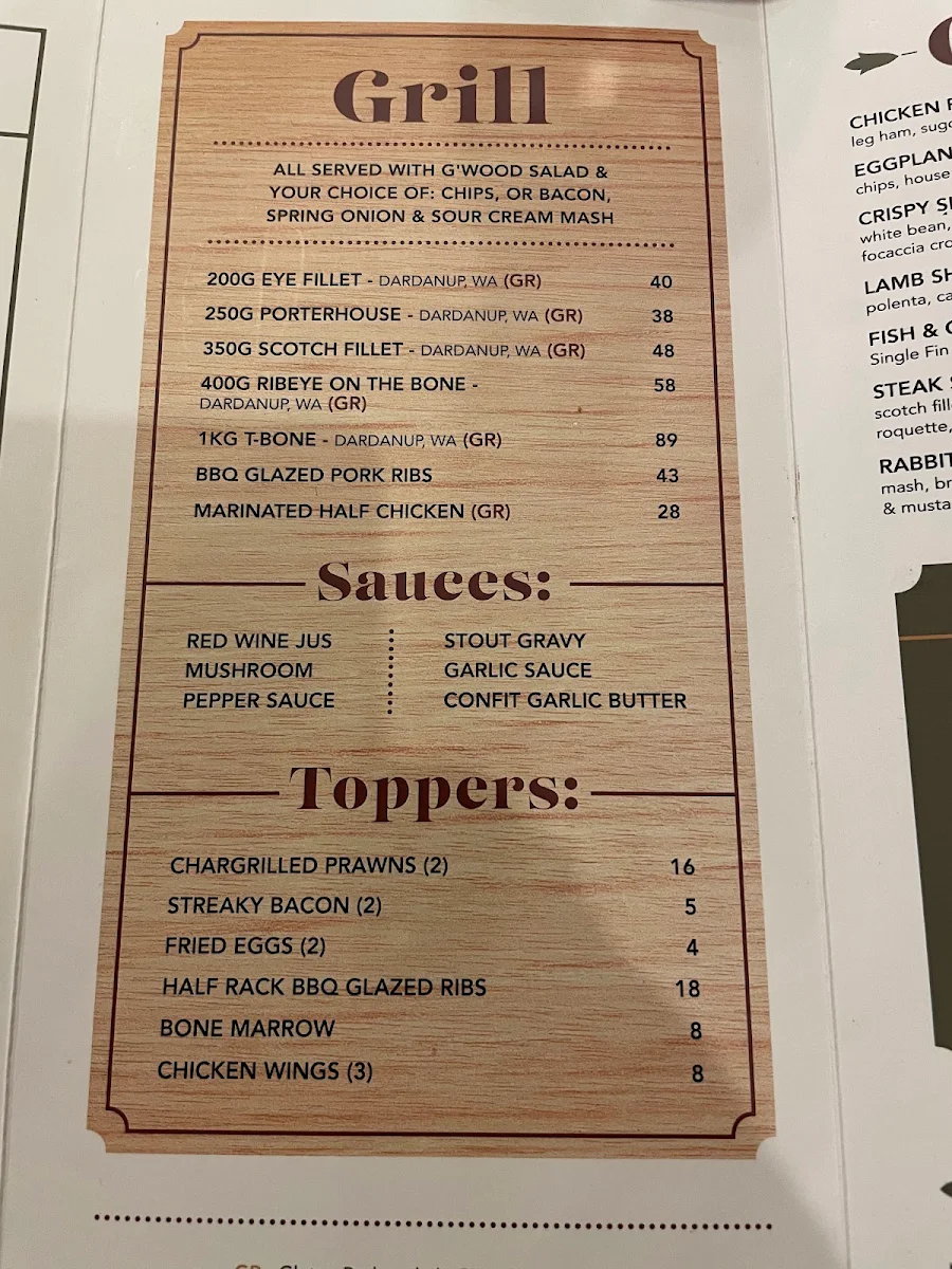 Menu, Greenwood Hotel