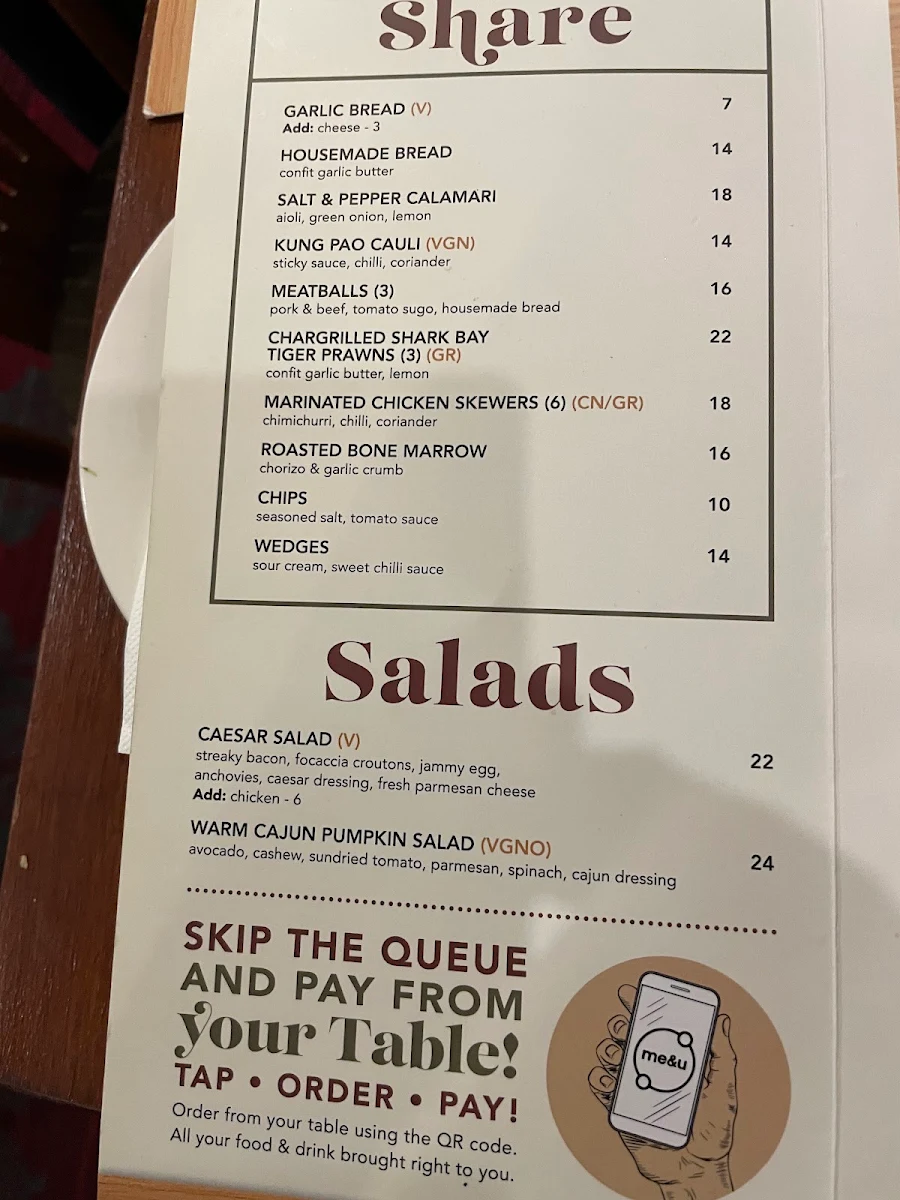 Menu, Greenwood Hotel