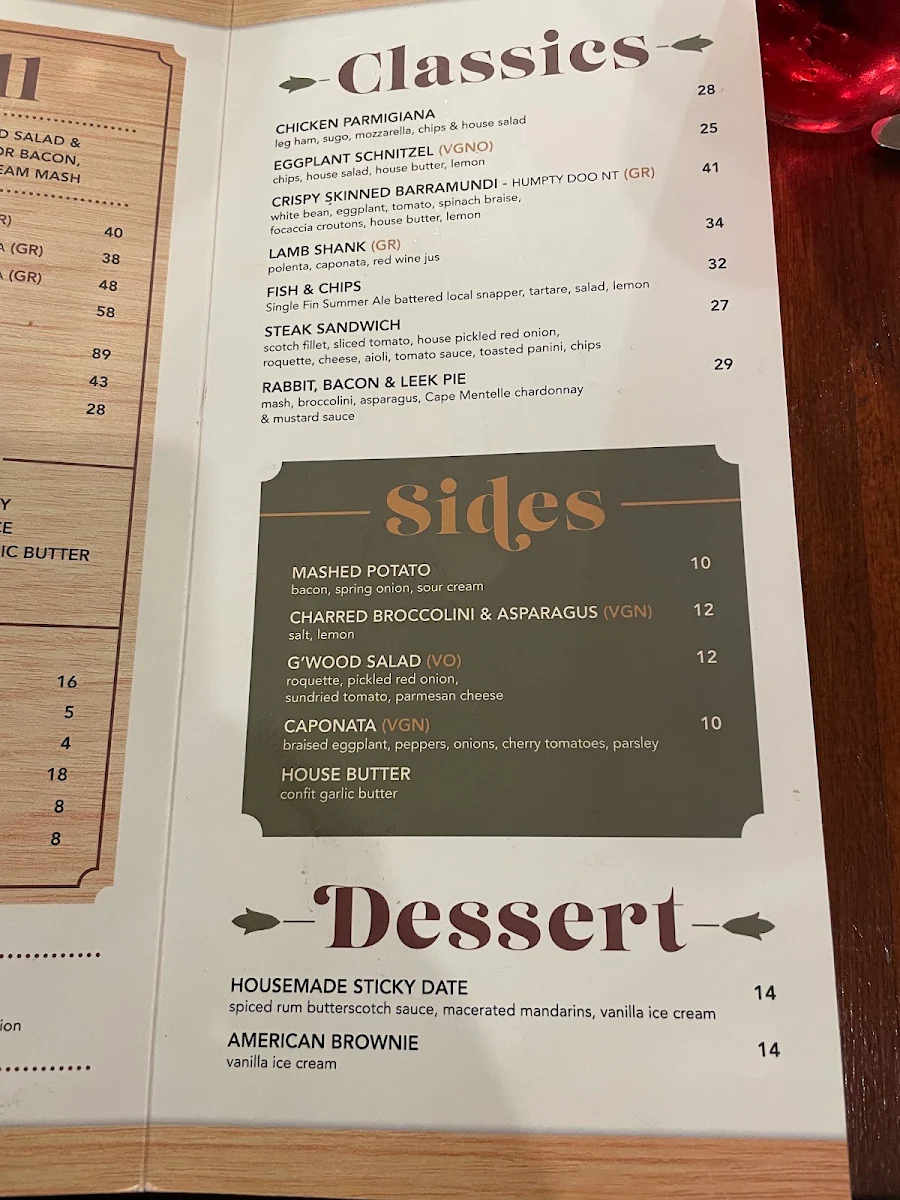 Menu, Greenwood Hotel