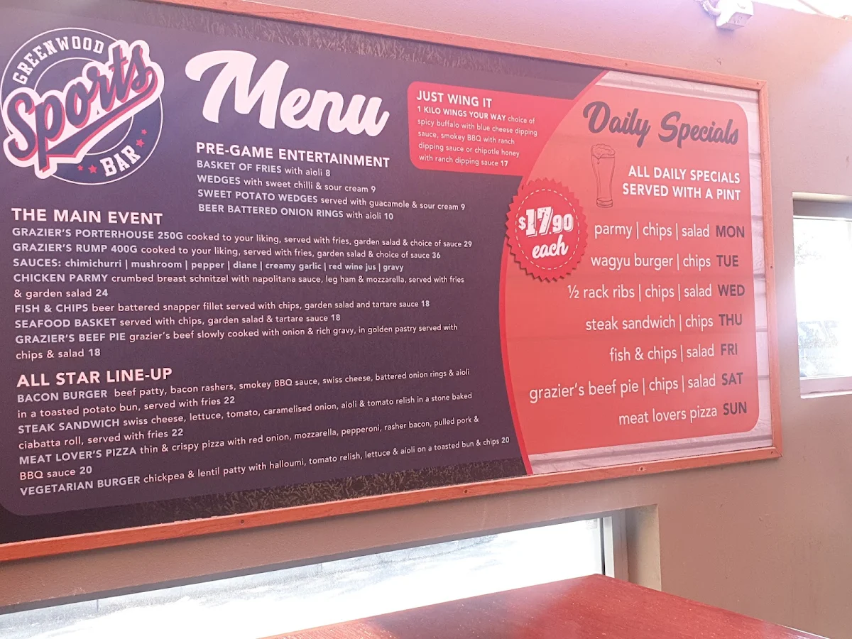 Menu, Greenwood Hotel
