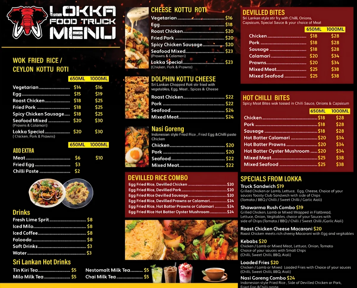 Menu, Lokka Food Truck