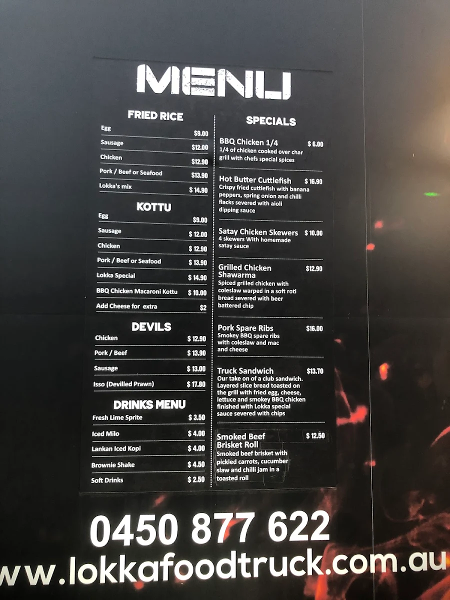 Menu, Lokka Food Truck