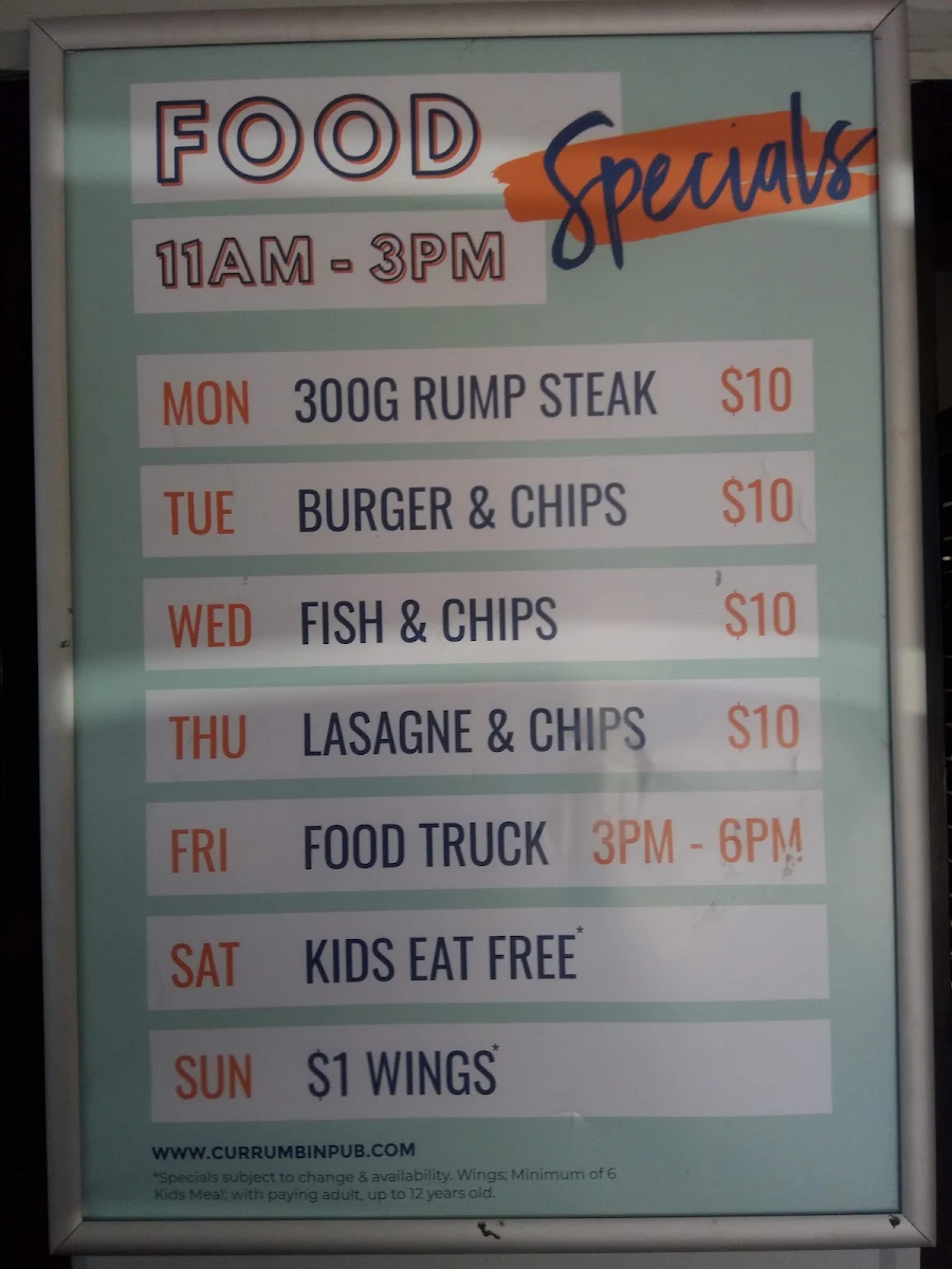 Menu, Currumbin Hotel
