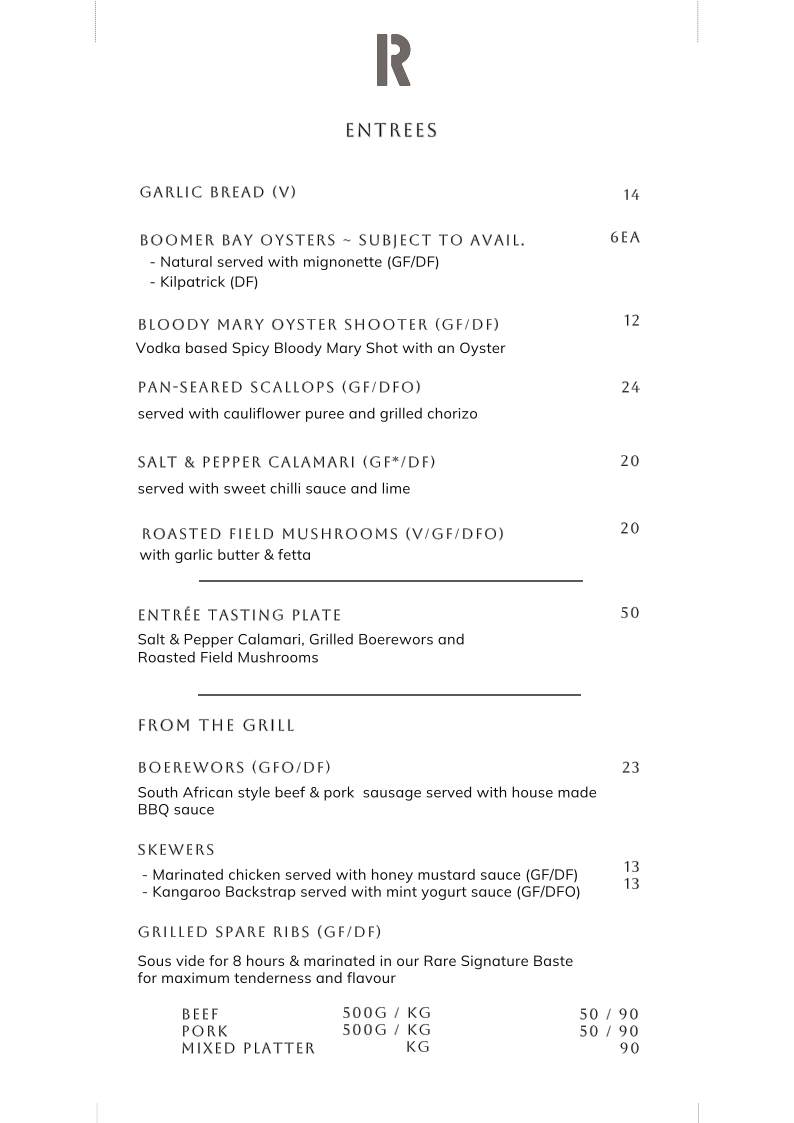 Menu, Rare Steakhouse Midtown
