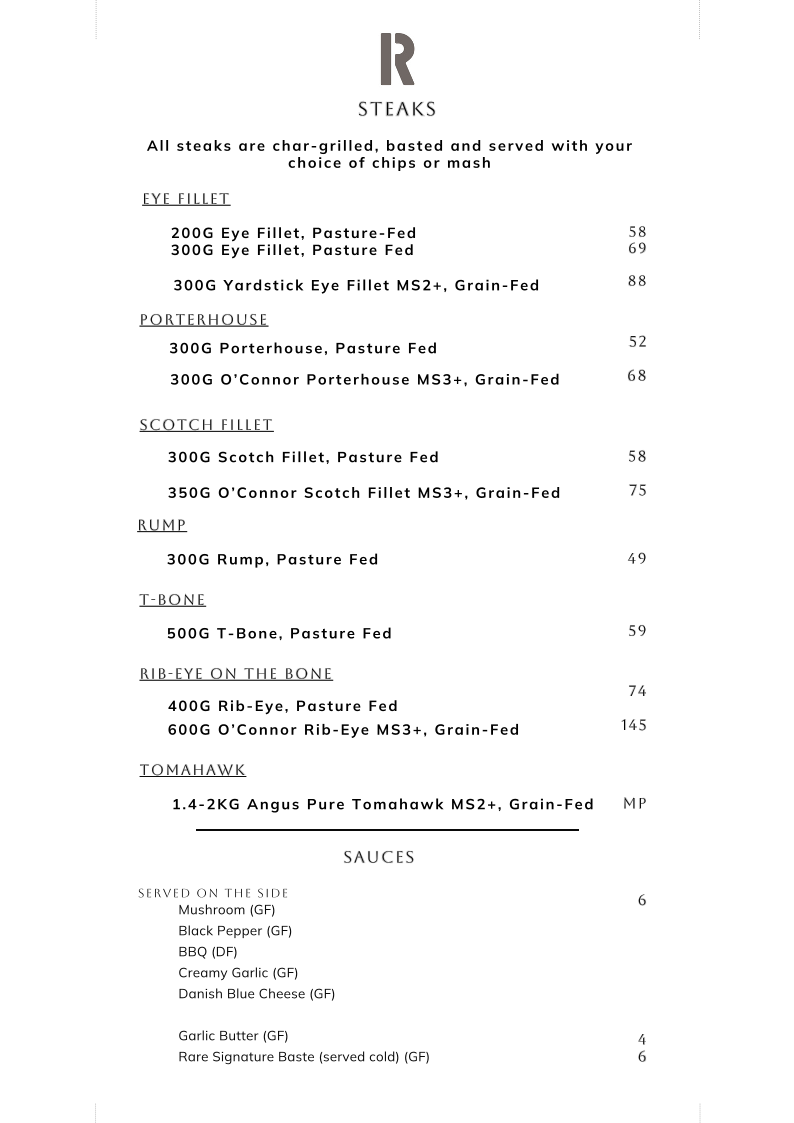 Menu, Rare Steakhouse Midtown