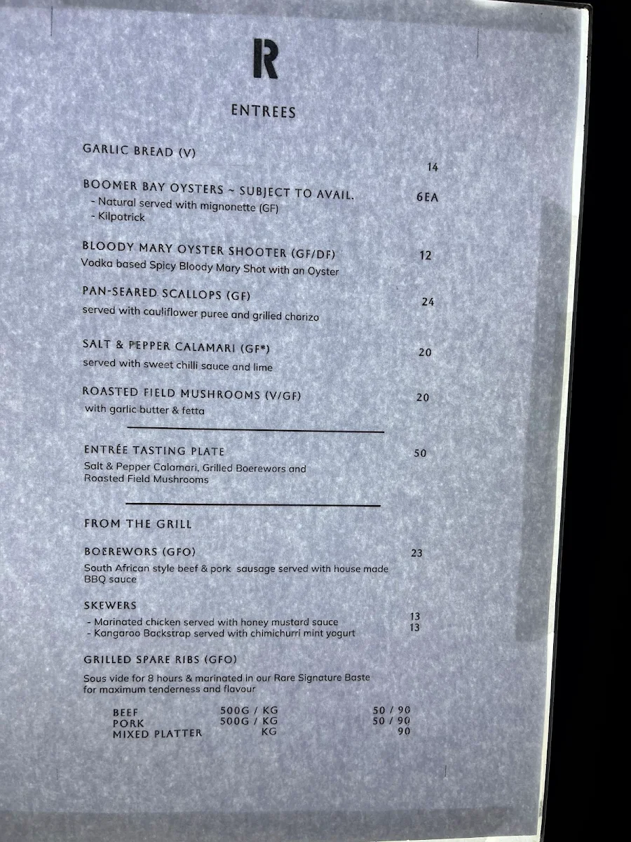 Menu, Rare Steakhouse Midtown