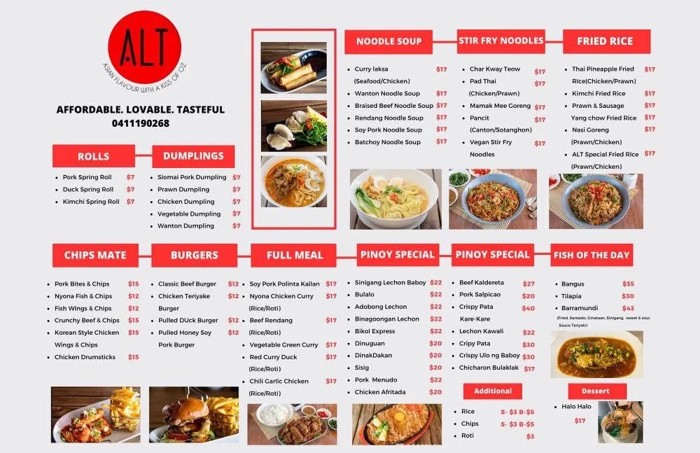 Menu, ALT WA Reschowrant