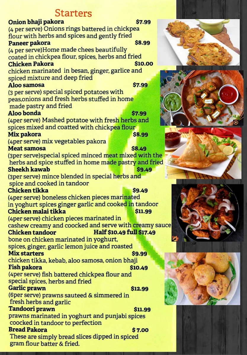 Menu, Highfields Curry Garden