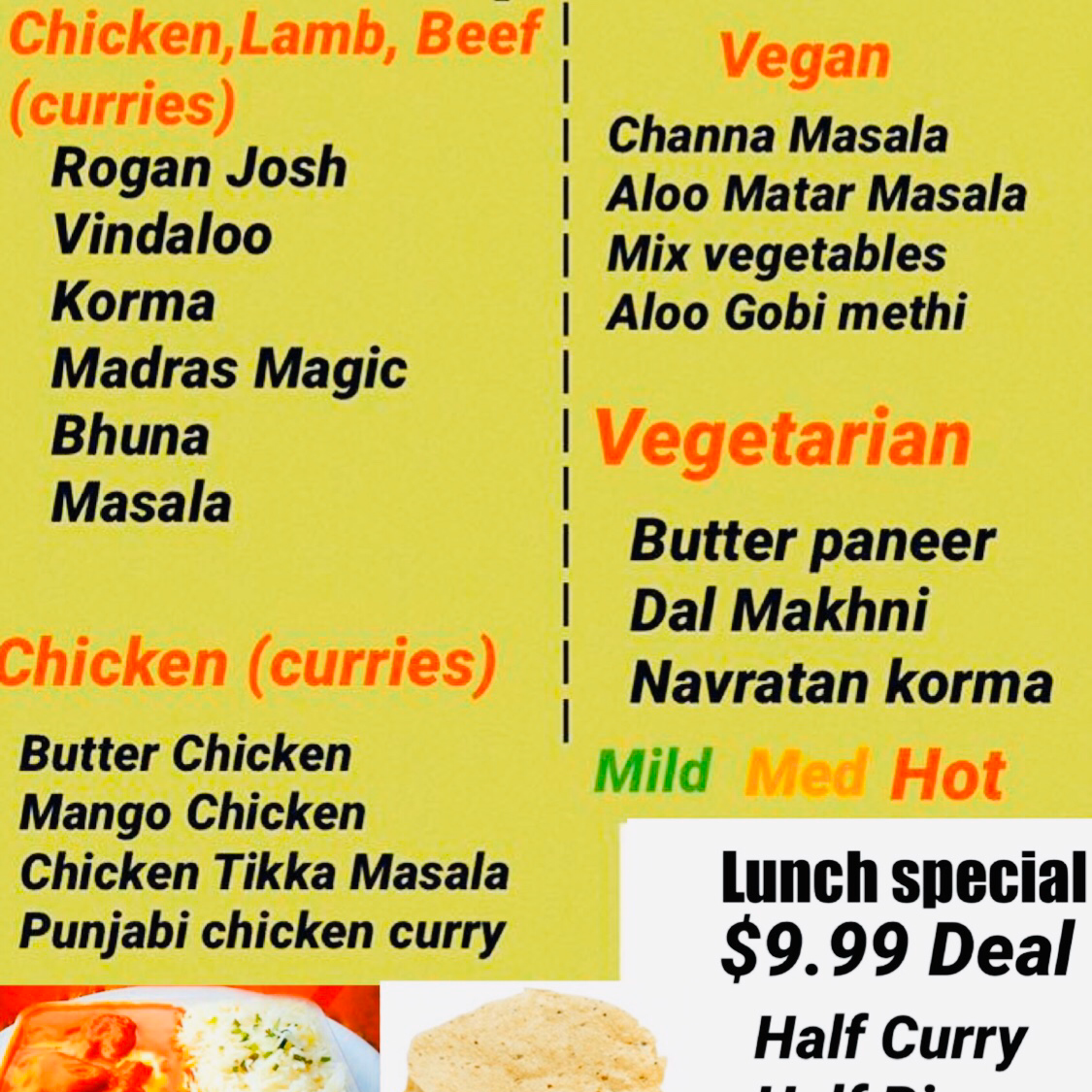 Menu, Highfields Curry Garden