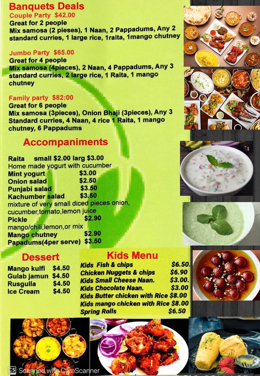 Menu, Highfields Curry Garden