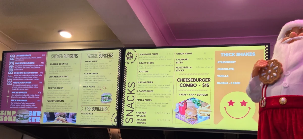 Menu, SIMPSONS BURGERS (MELBOURNE)
