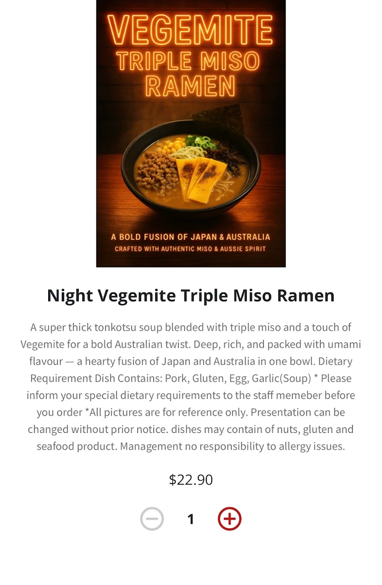 Menu, Musashi Izakaya