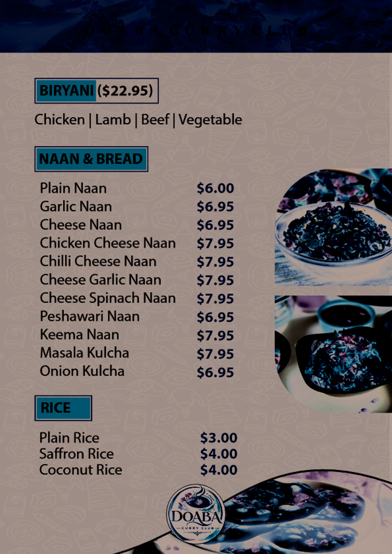 Menu, Doaba curry club