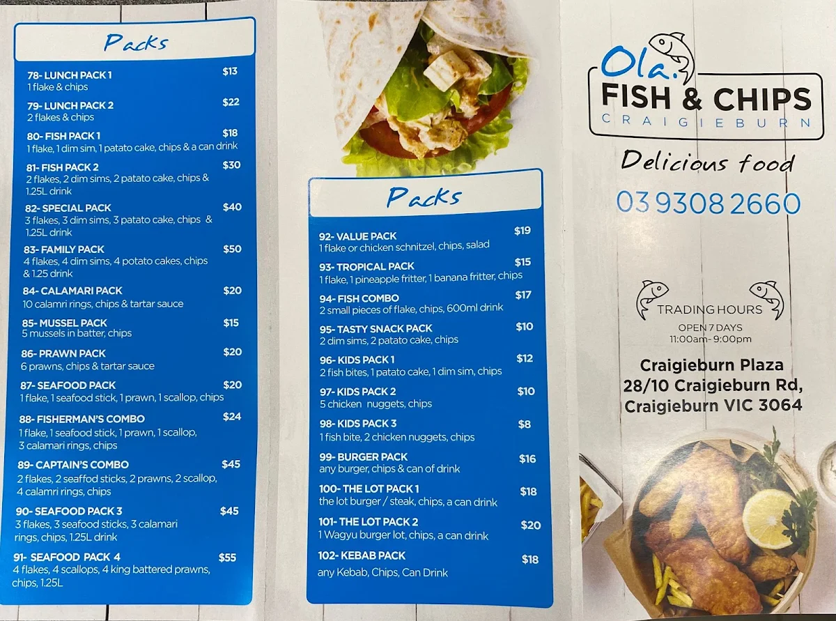 Menu, Ola. Fish & Chips