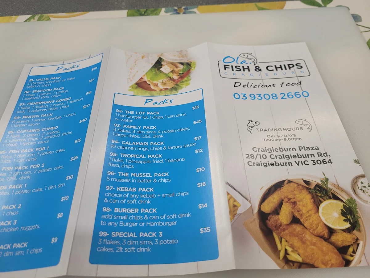 Menu, Ola. Fish & Chips