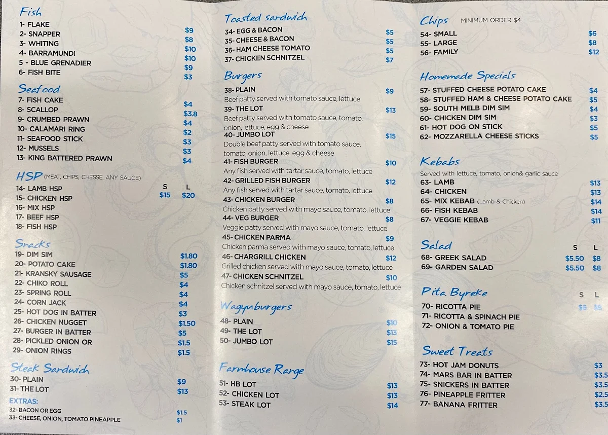Menu, Ola. Fish & Chips