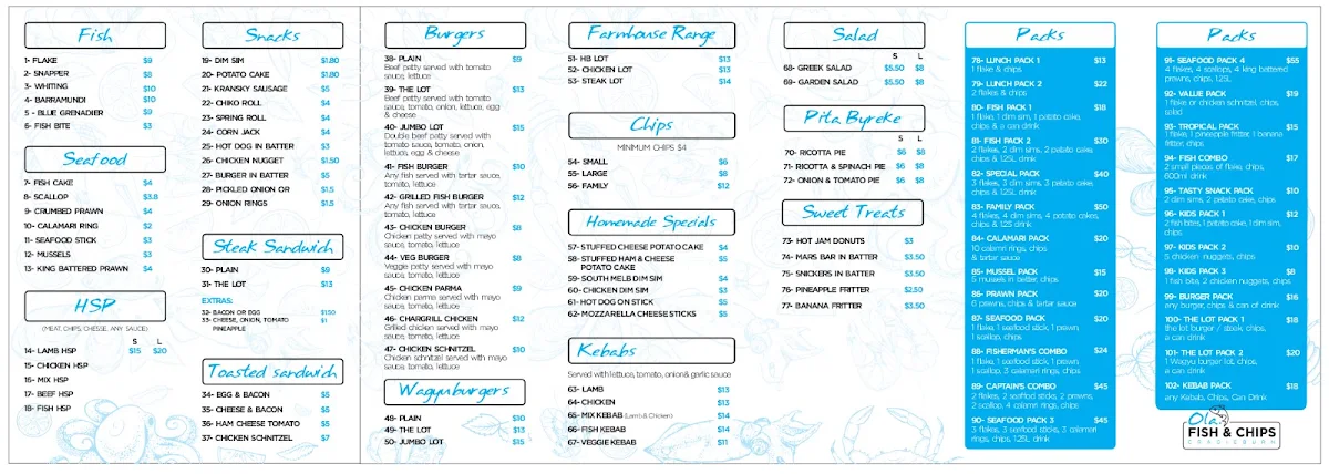 Menu, Ola. Fish & Chips