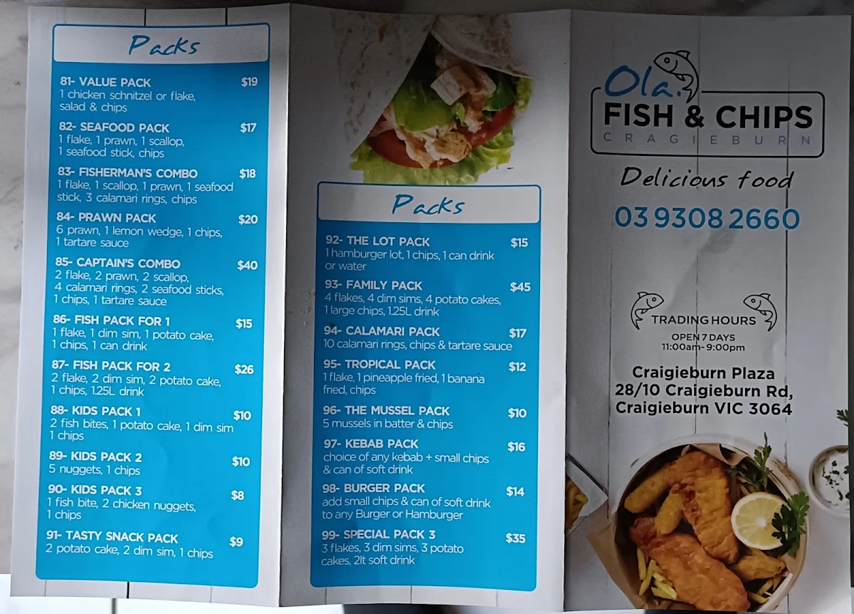 Menu, Ola. Fish & Chips