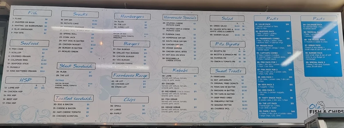 Menu, Ola. Fish & Chips