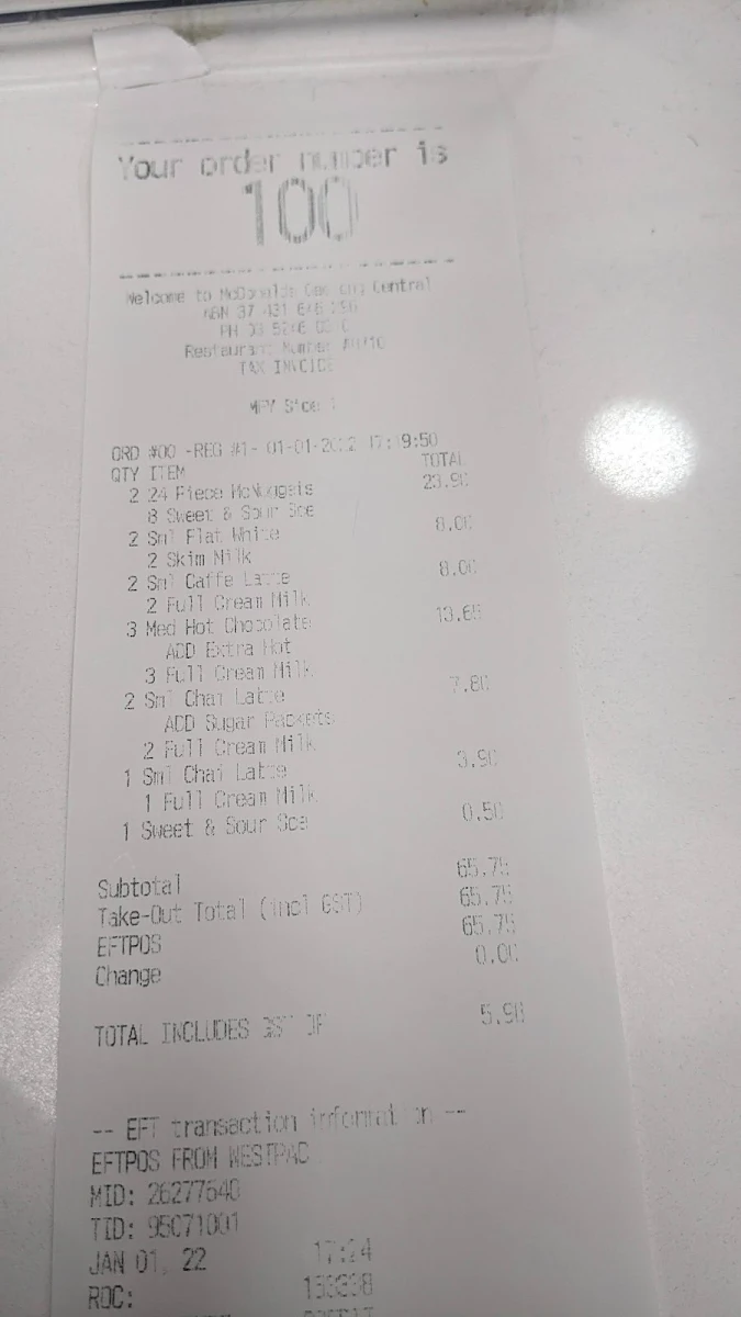 Menu, McDonald's Geelong Central