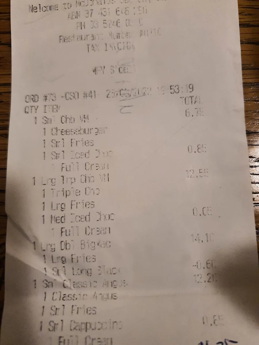 Menu, McDonald's Geelong Central