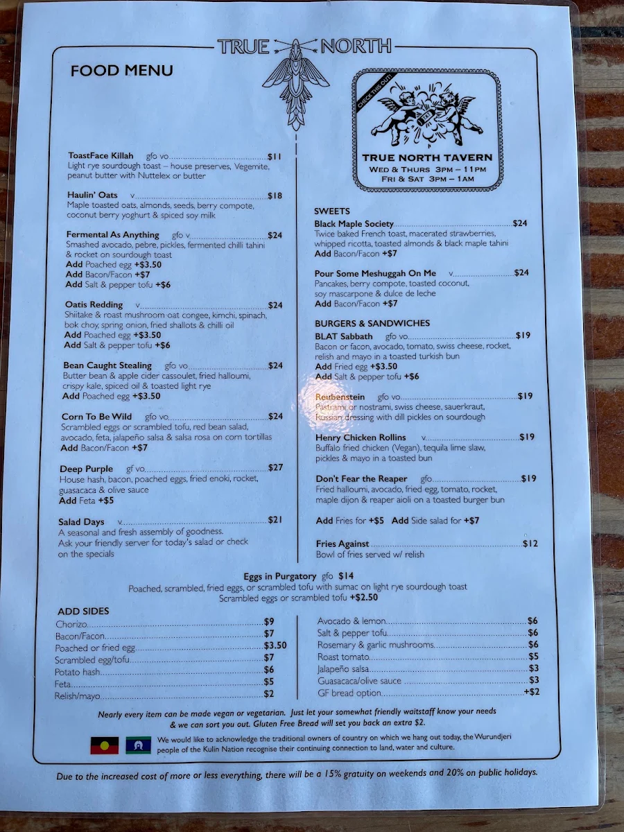 Menu, True North