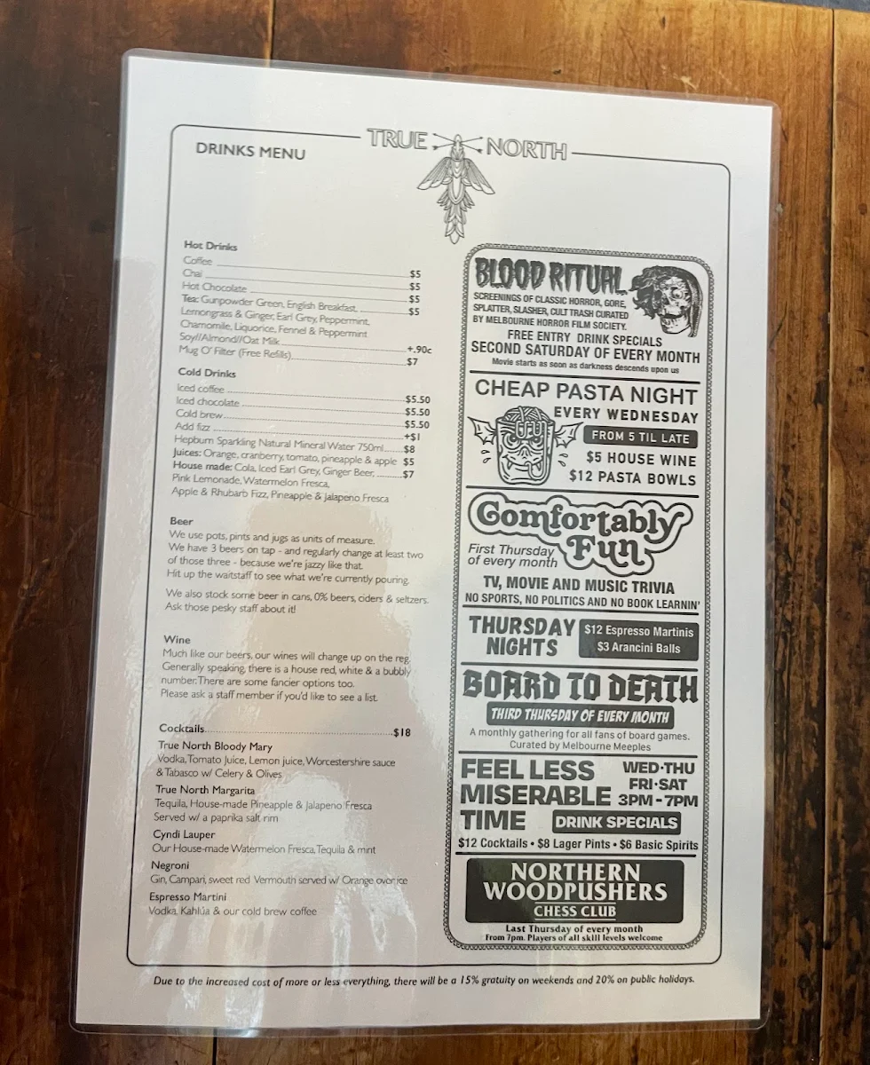 Menu, True North