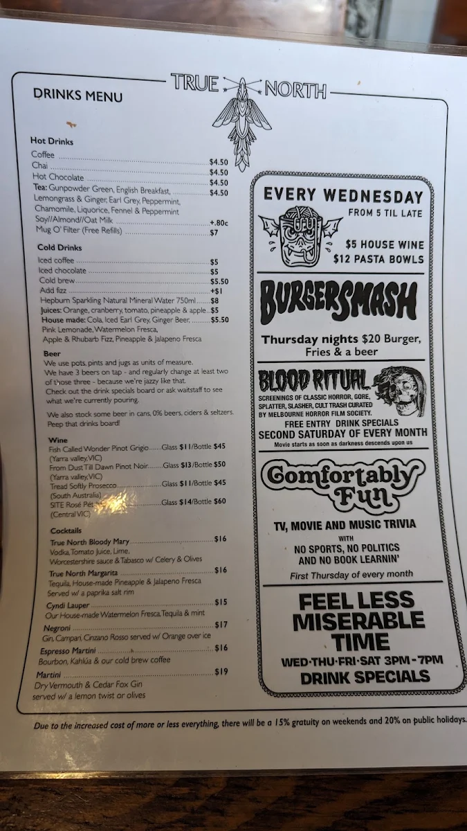 Menu, True North