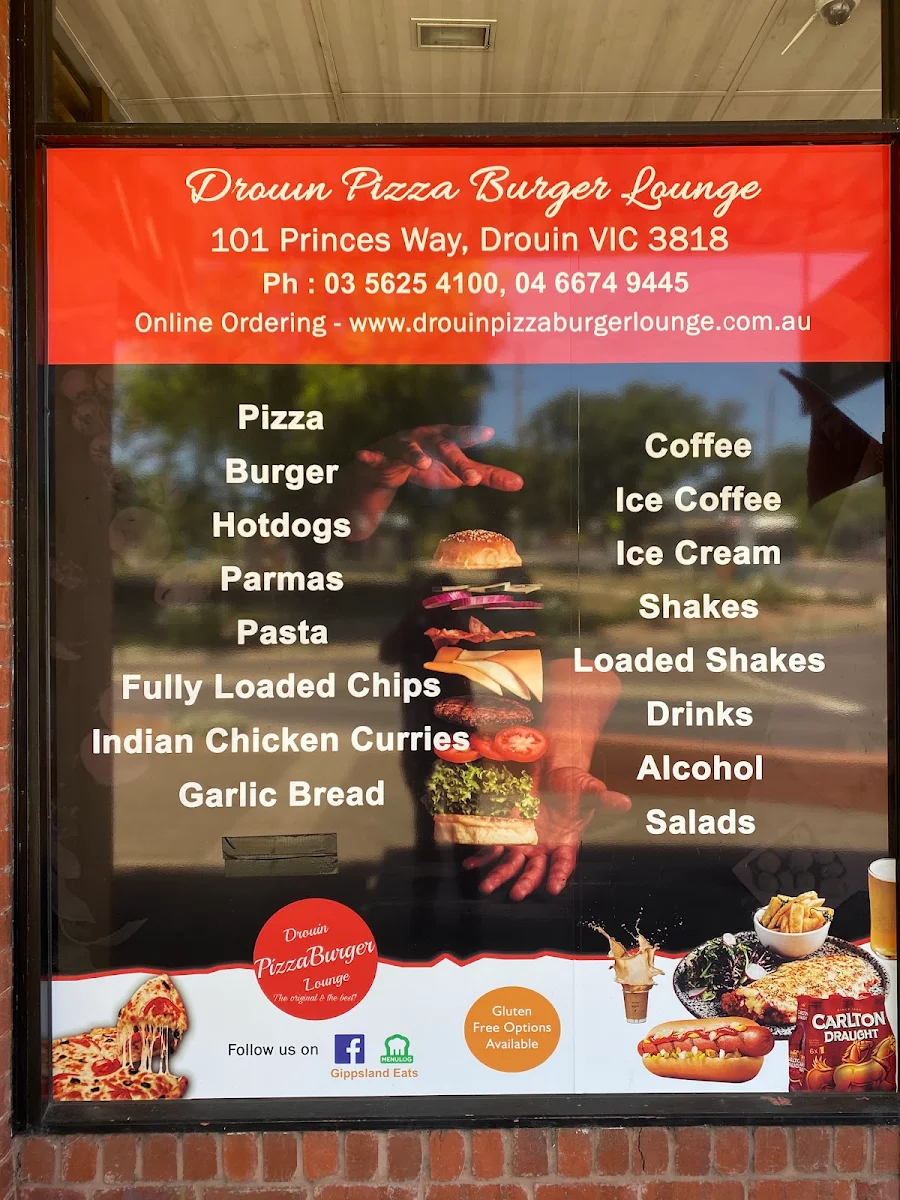 Menu, Drouin PizzaBurger Lounge