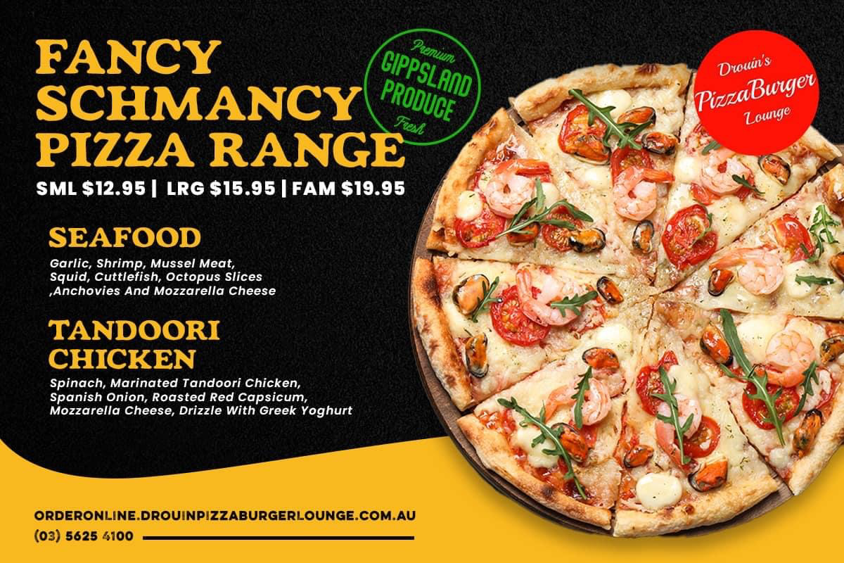 Menu, Drouin PizzaBurger Lounge