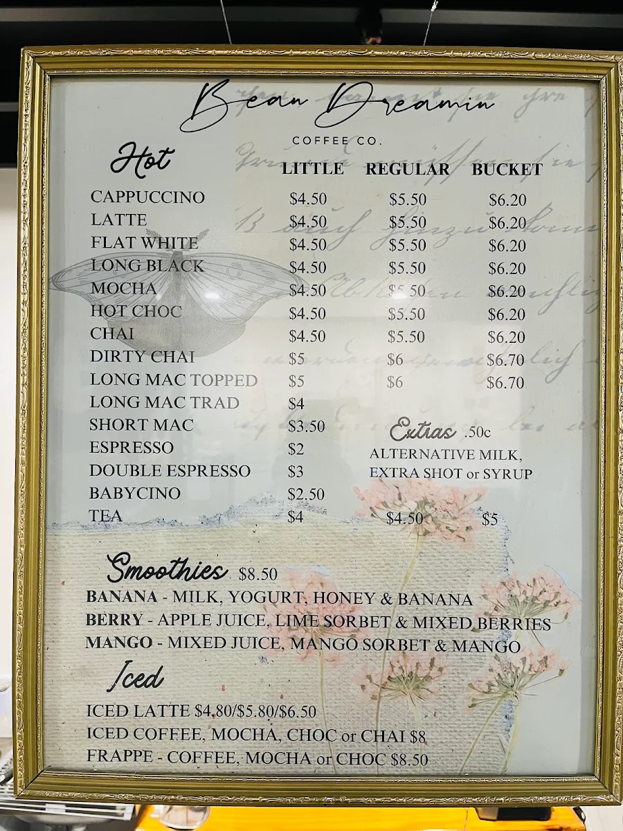 Menu, Bean Dreamin Coffee Co