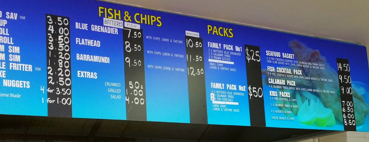 Menu, Ocean Breeze Takeaway