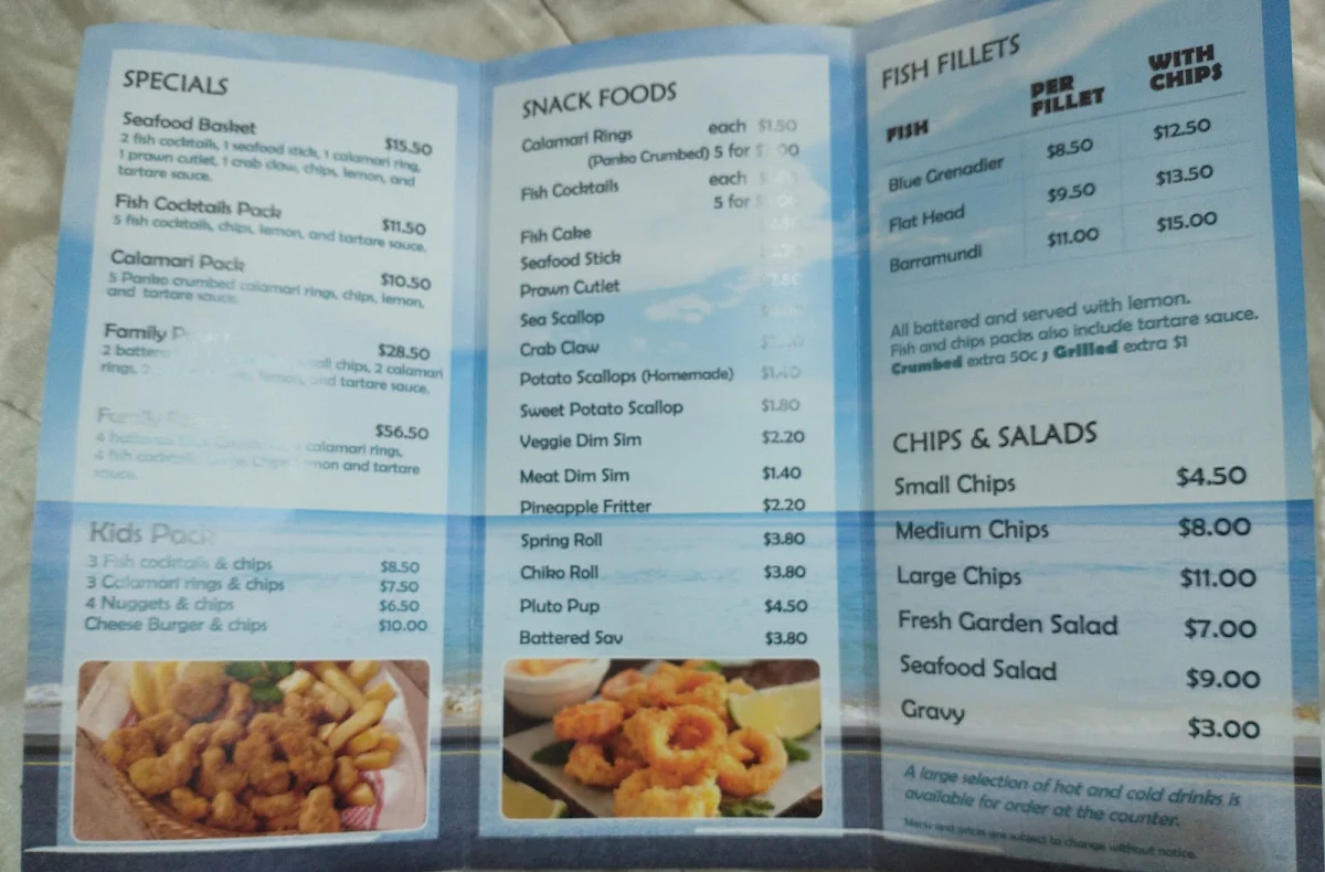 Menu, Ocean Breeze Takeaway