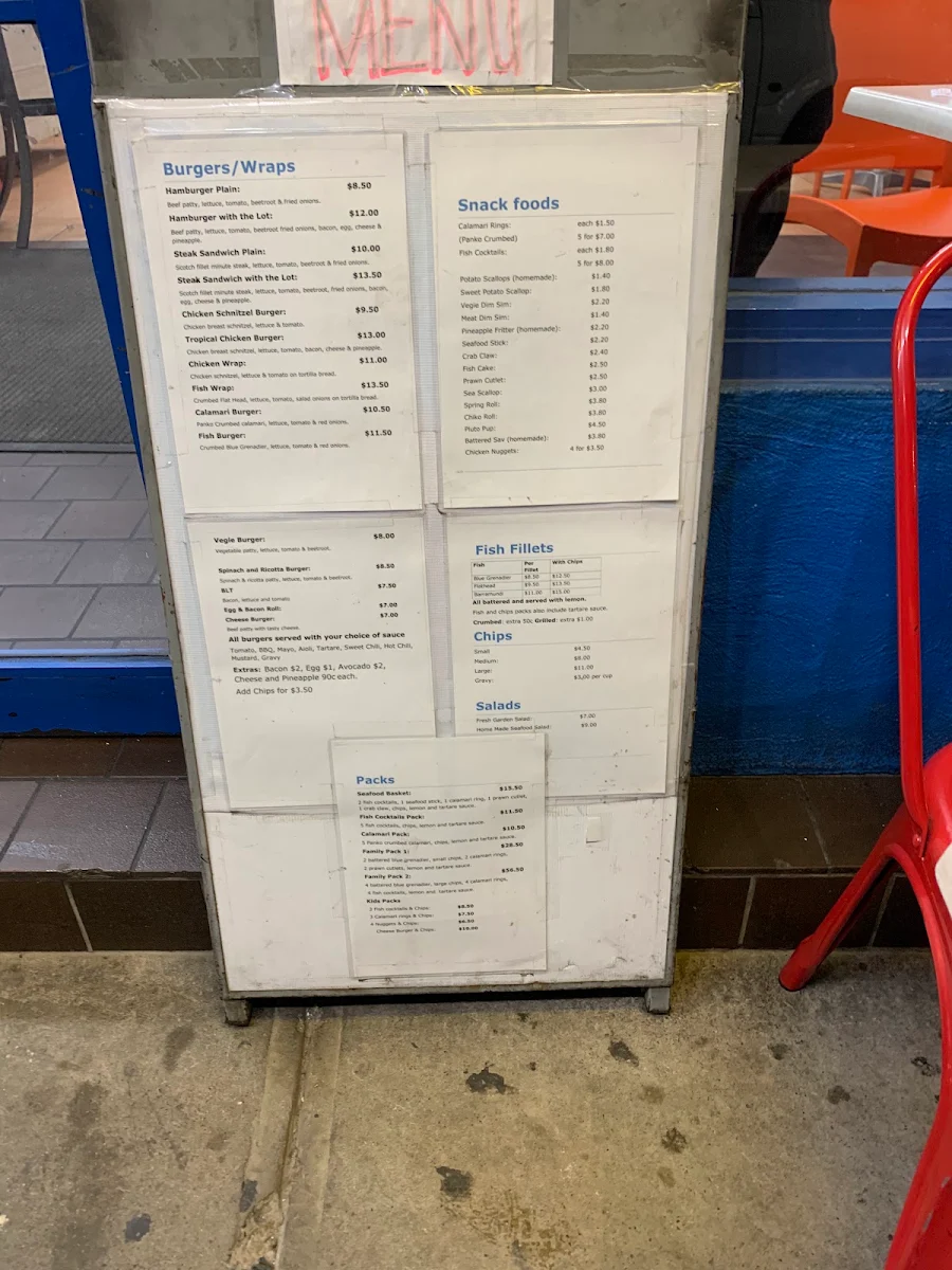 Menu, Ocean Breeze Takeaway