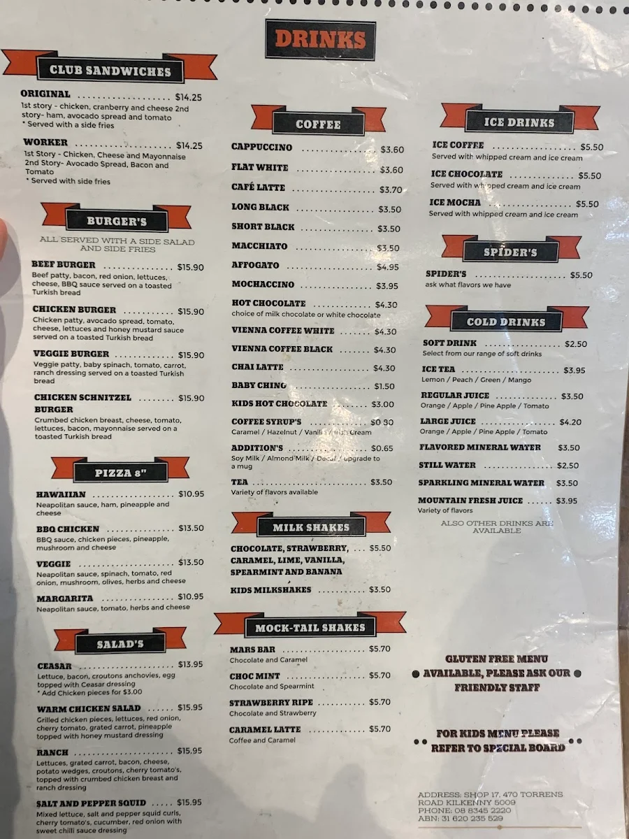 Menu, Vibe Cafe