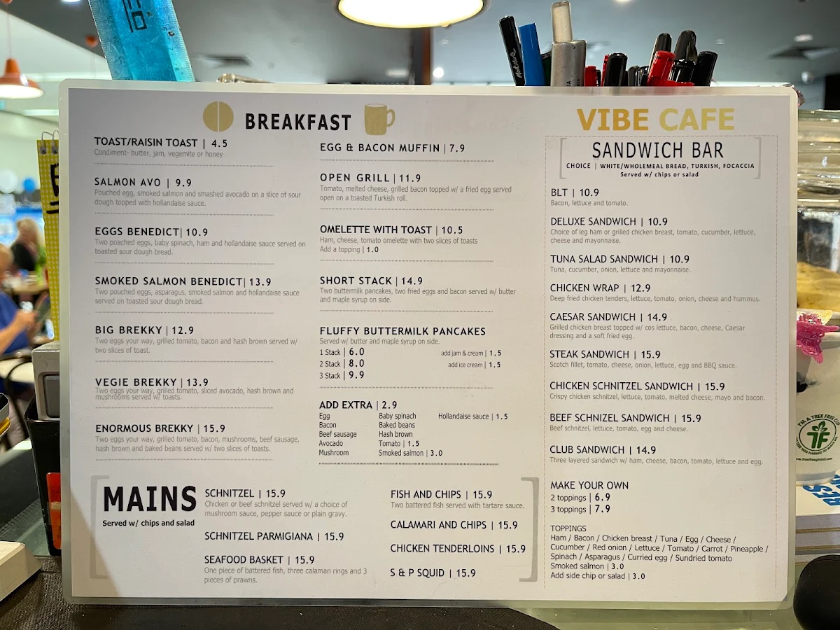 Menu, Vibe Cafe