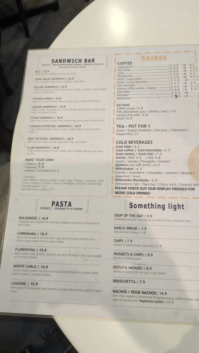 Menu, Vibe Cafe