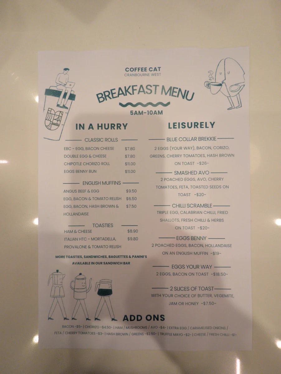 Menu, Coffee Cat