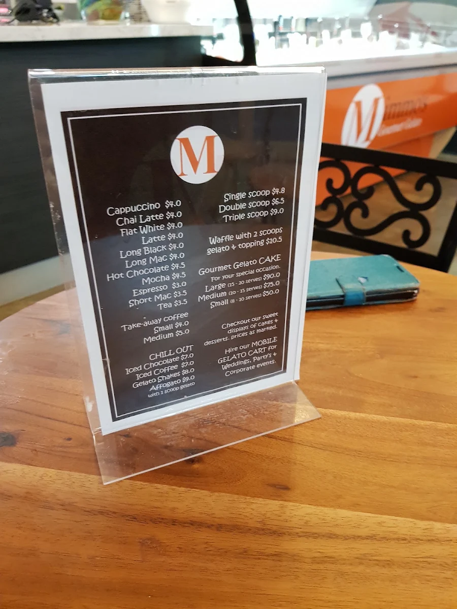 Menu, Mimmo’s Gourmet Gelato