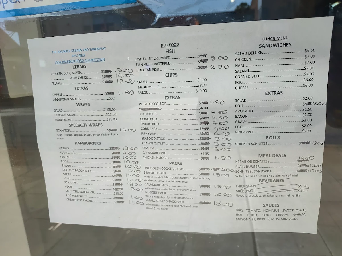 Menu, Brunker Kebabs & Take-away