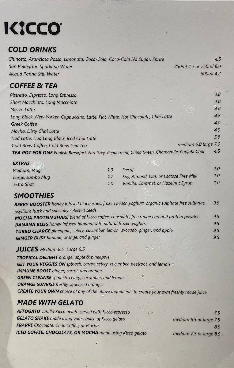 Menu, Kicco Marion