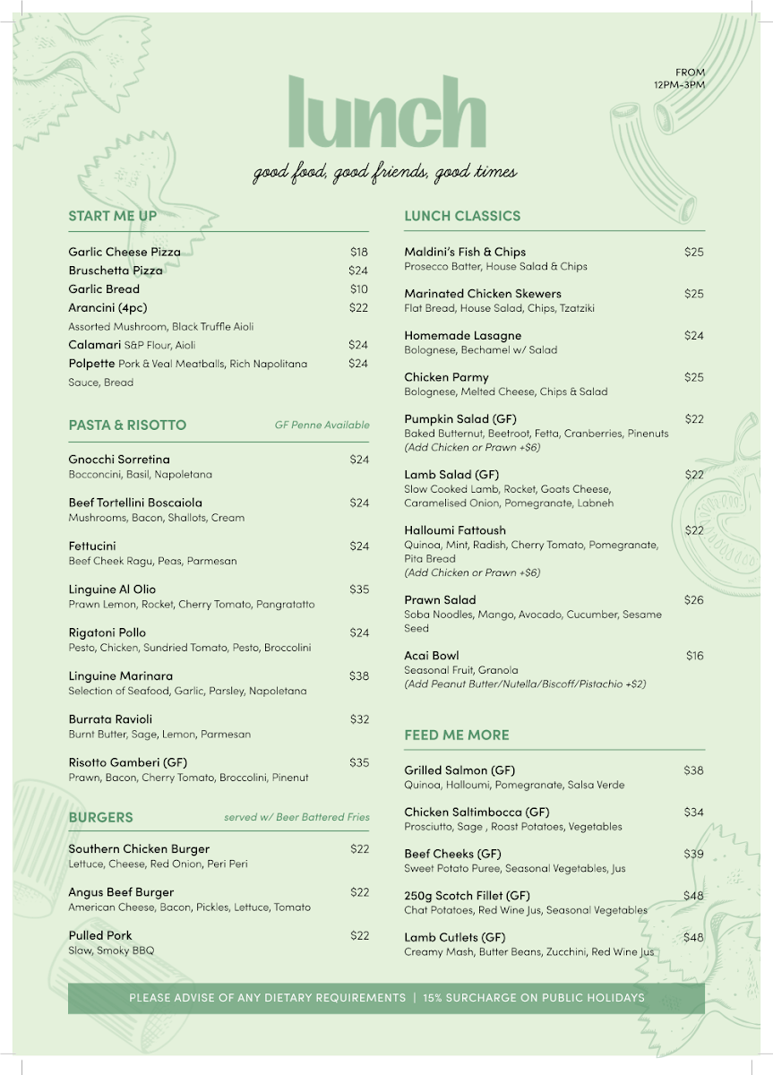 Menu, Maldini's By The River