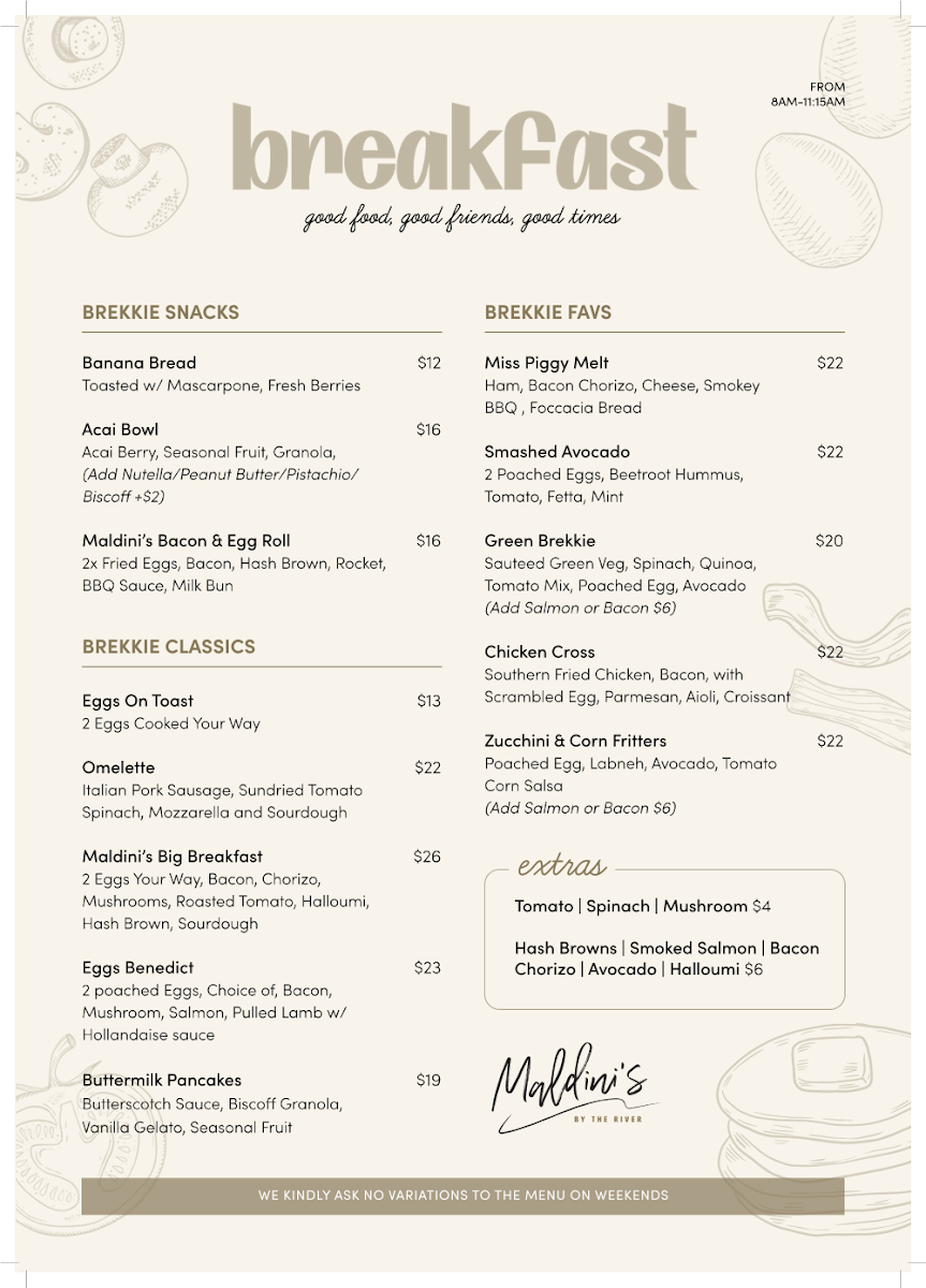 Menu, Maldini's By The River