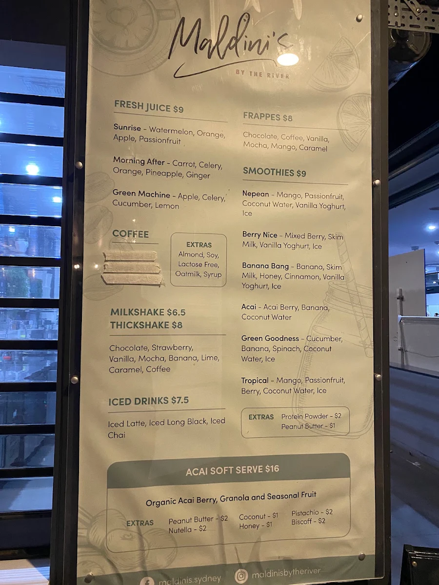 Menu, Maldini's By The River