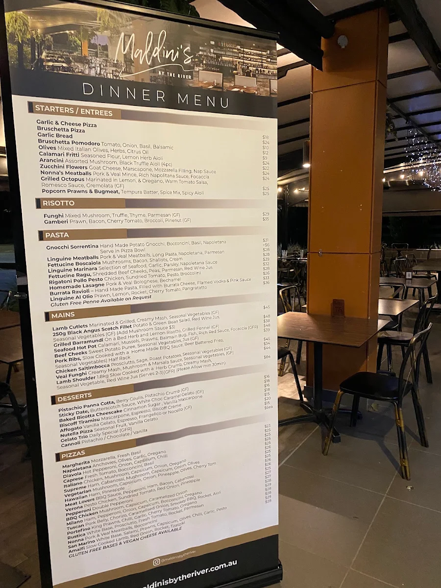 Menu, Maldini's By The River