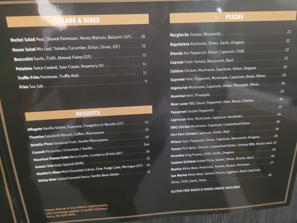 Menu, Maldini's By The River