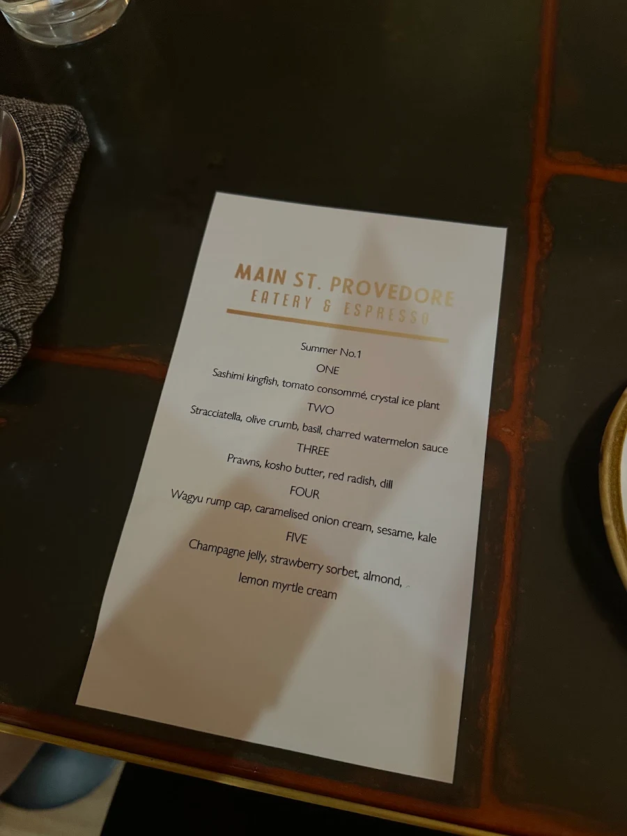Menu, Main St. Provedore Eatery & Espresso
