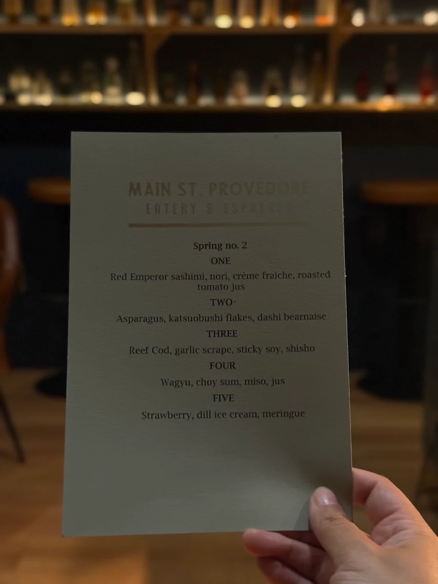 Menu, Main St. Provedore Eatery & Espresso