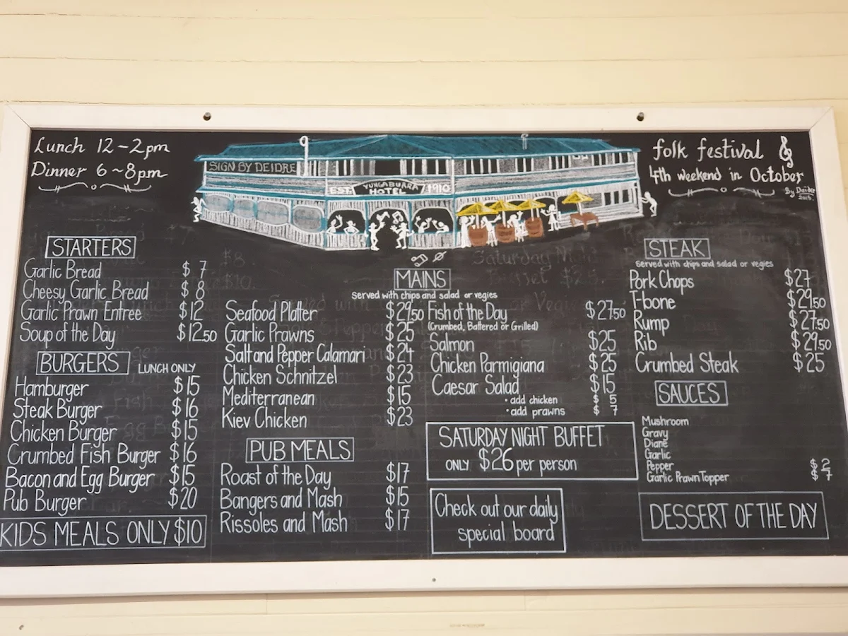 Menu, Yungaburra Pub