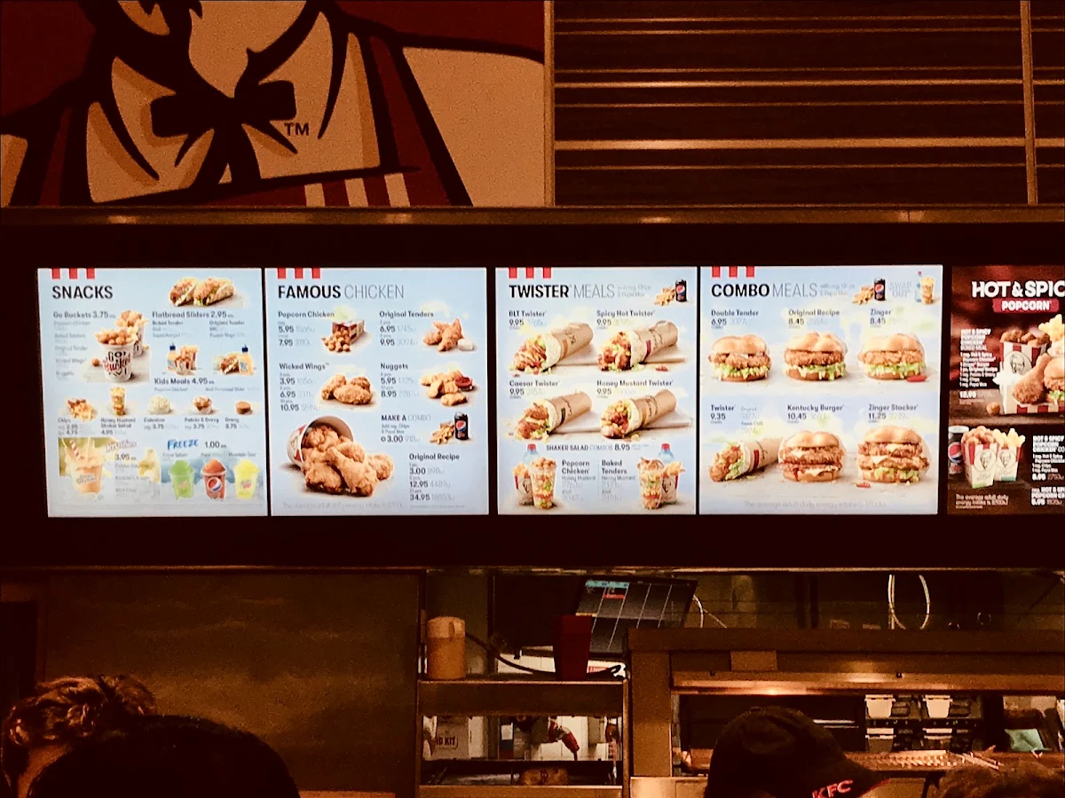 Menu, KFC Hornsby Food Court